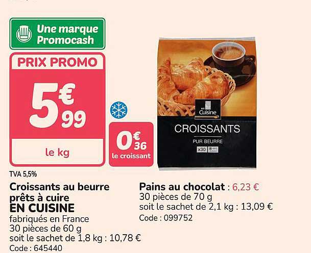Croissants au beurre prêts à cuire EN CUISINE
