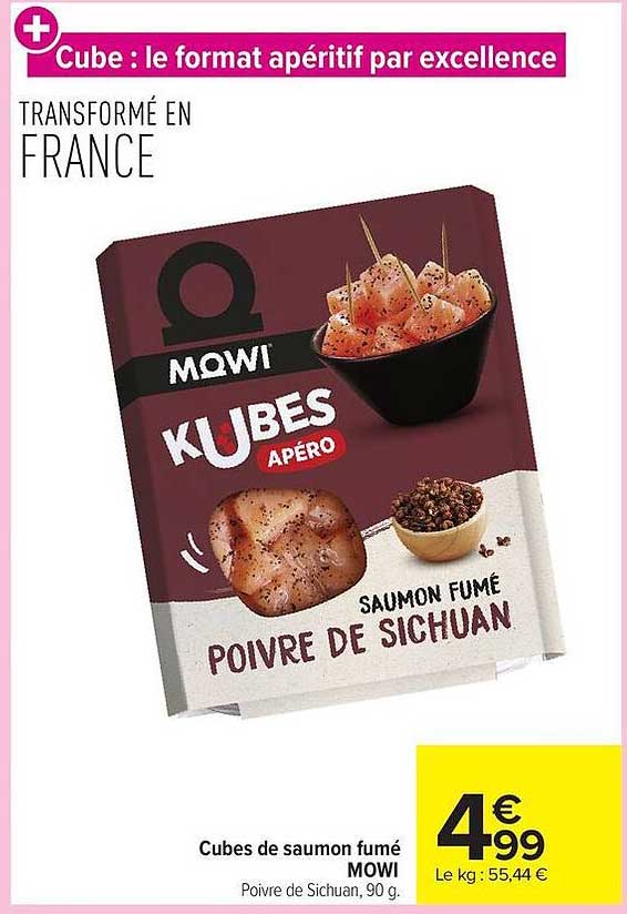 Cubes de saumon fumé MOWI Poivre de Sichuan, 90 g