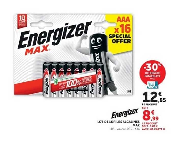 Energizer MAX LOT DE 16 PILES ALCALINES