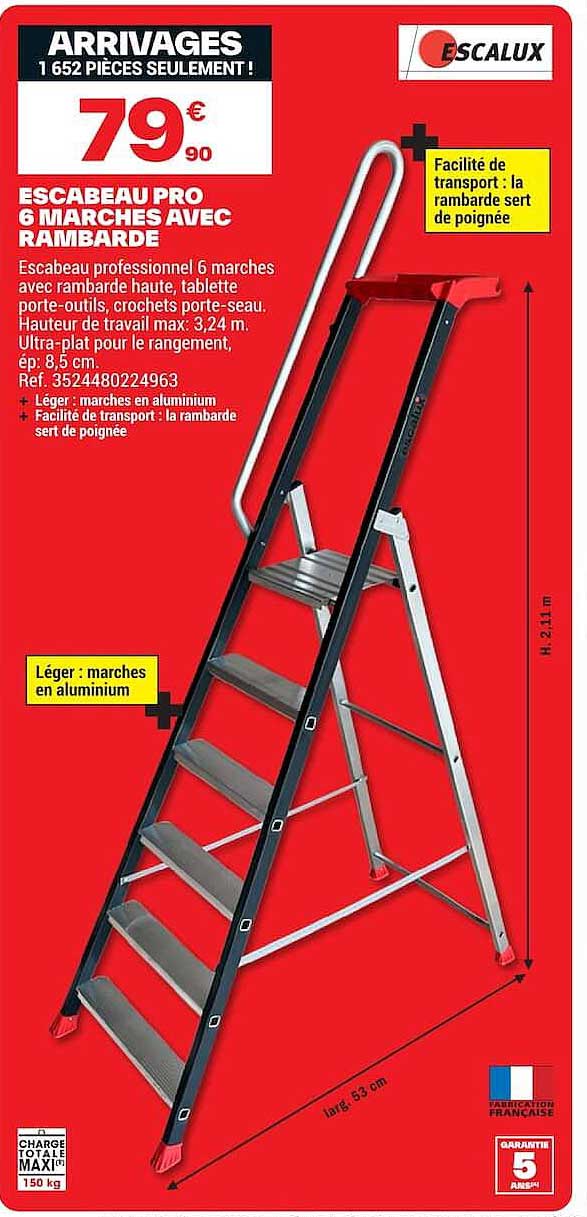ESCABEAU PRO 6 MARCHES AVEC RAMBARDE