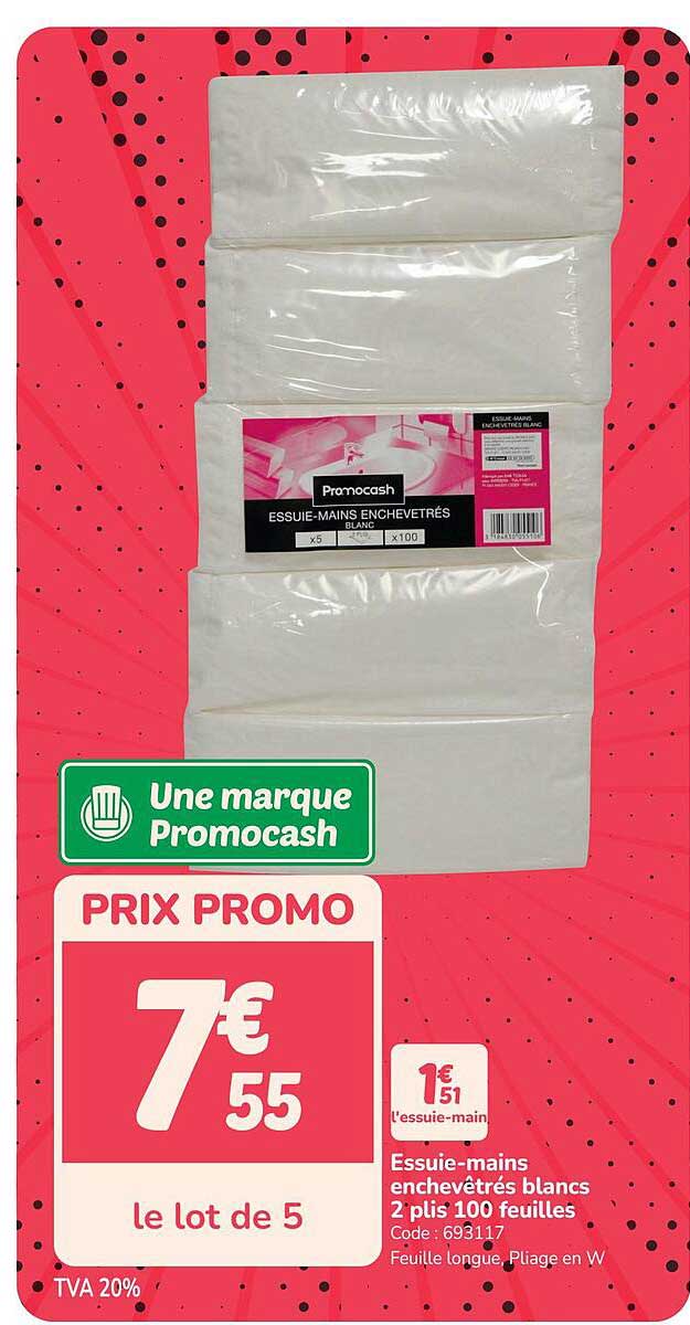 Essuie-mains enchevêtrés blancs 2 plis 100 feuilles
