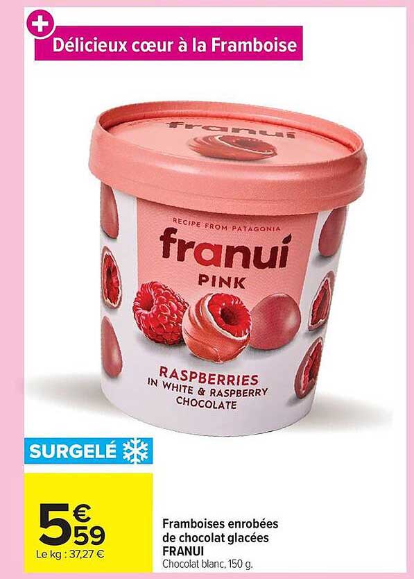 Framboises enrobées de chocolat glacées FRANUI