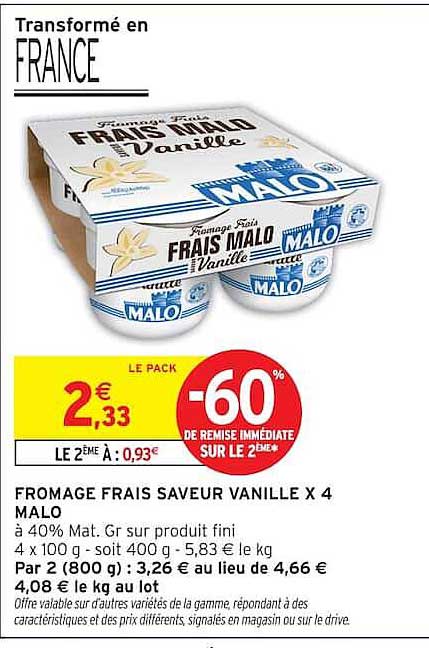 FROMAGE FRAIS SAVEUR VANILLE X 4 MALO
