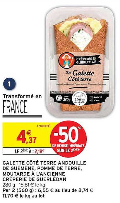 GALETTE CÔTÉ TERRE ANDOUILLE DE GUÉMÉNÉ, POMME DE TERRE, MOUTARDE À L'ANCIENNE CRÊPERIE DE GUERLÉDAN