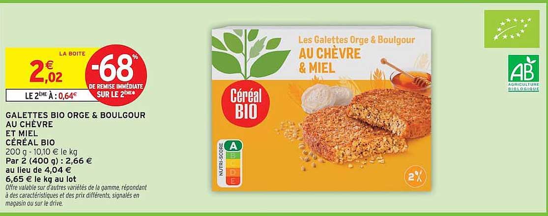 GALETTES BIO ORGE & BOULGOUR AU CHÈVRE ET MIEL CÉRÉAL BIO