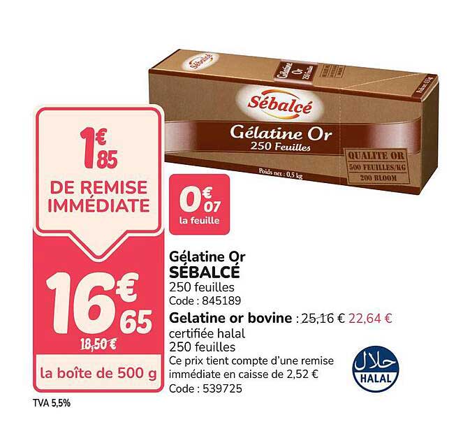 Gélatine Or SÉBALCÉ 250 feuilles