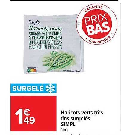 Haricots verts très fins surgelés SIMPL 1 kg.