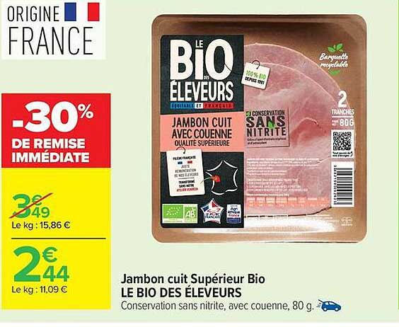 Jambon cuit Supérieur Bio LE BIO DES ÉLEVEURS