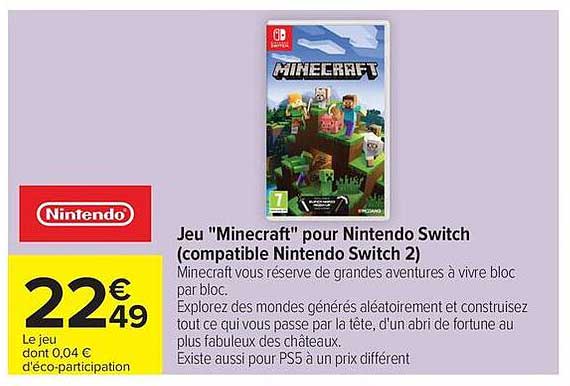 Jeu "Minecraft" pour Nintendo Switch (compatible Nintendo Switch 2)
