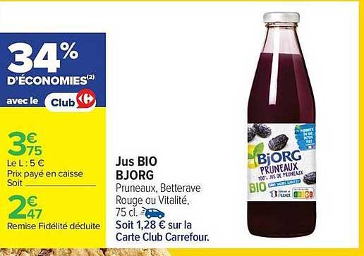 Jus BIO BJORG Pruneaux, Betterave Rouge et Vitalité, 75 cl