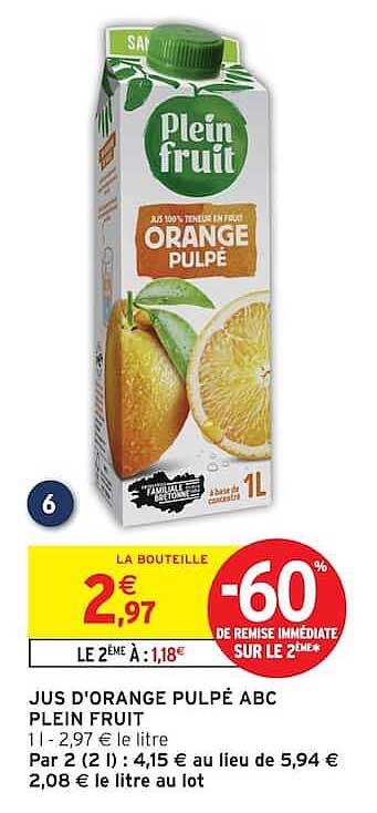 JUS D'ORANGE PULPÉ ABC PLEIN FRUIT