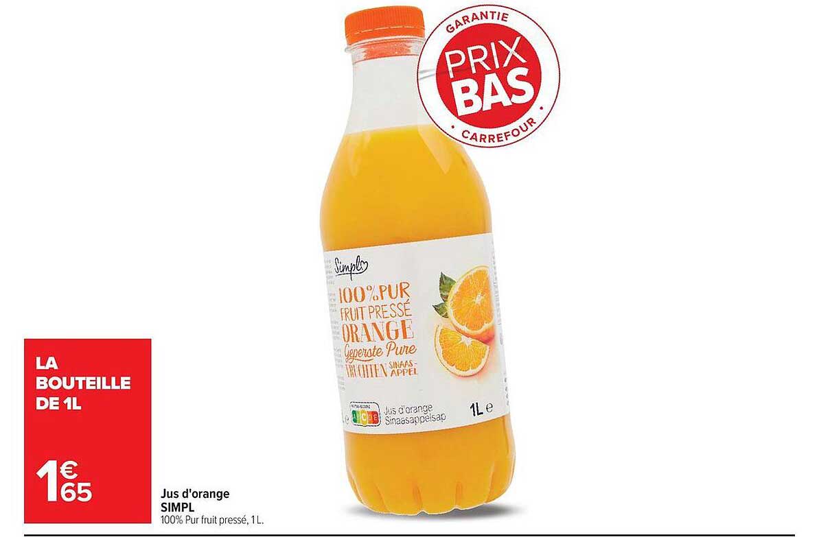 Jus d'orange SIMPL 100% Pur fruit pressé, 1L