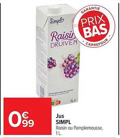 Jus SIMPL Raisin ou Pamplemousse, 1 L