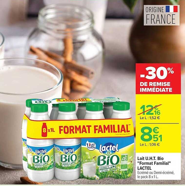 Lait U.H.T. Bio "Format Familial" LACTEL