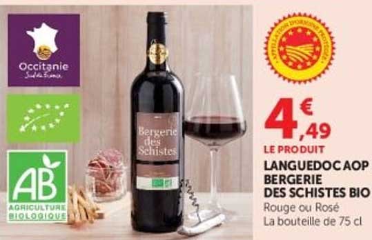 LE PRODUIT LANGUEDOC AOP BERGERIE DES SCHISTES BIO Rouge ou Rosé La bouteille de 75 cl