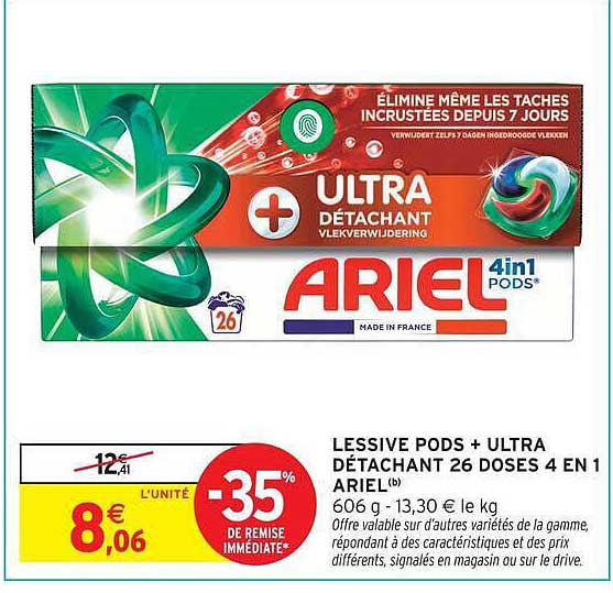 LESSIVE PODS + ULTRA DETACHANT 26 DOSES 4 EN 1 ARIEL