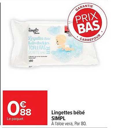Lingettes bébé SMPL. À l'aloe vera, Par 80.