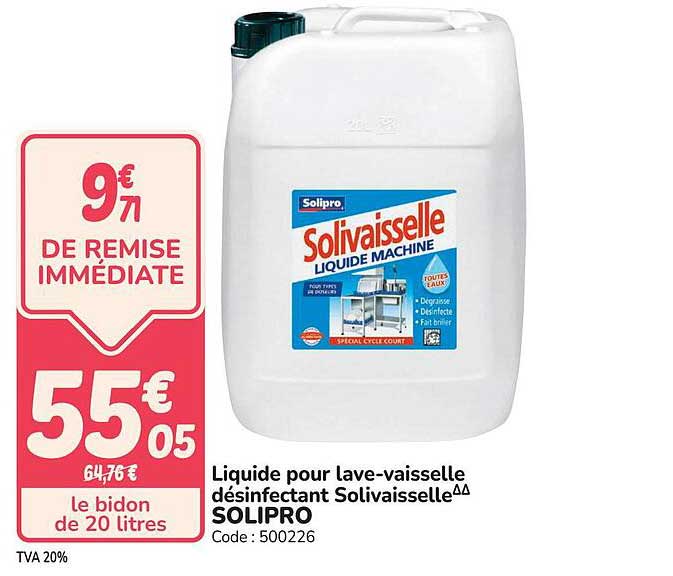 Liquide pour lave-vaisselle désinfectant Solivaisselle SOLIPRO