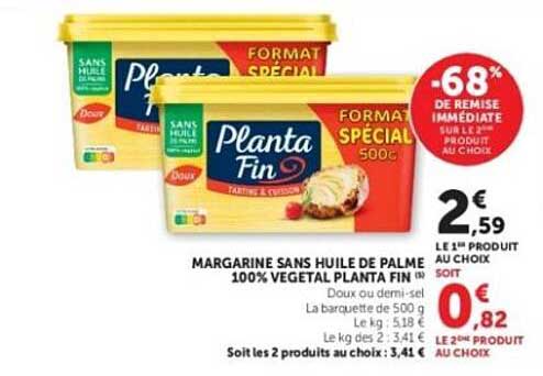 MARGARINE SANS HUILE DE PALME 100% VEGETAL PLANTA FIN