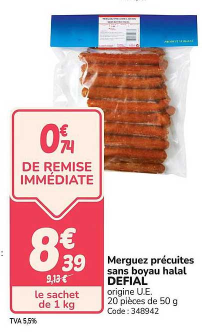 Merguez précuites sans boyau halal DEFIAL