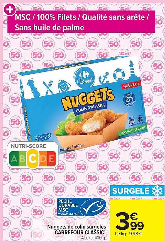 Nuggets de colin surgelés CARREFOUR CLASSIC' Alaska, 400 g