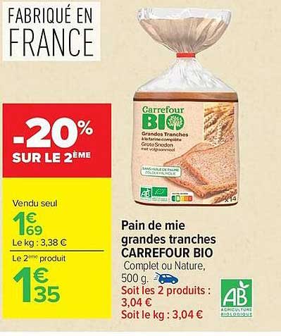 Pain de mie grandes tranches CARREFOUR BIO