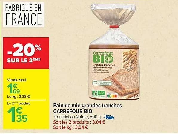 Pain de mie grandes tranches CARREFOUR BIO
