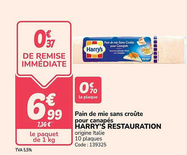 Pain de mie sans croûte pour canapés HARRY'S RESTAURATION