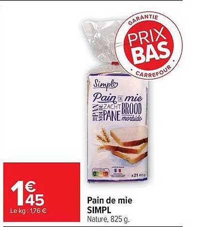 Pain de mie SIMPL Nature, 825 g.