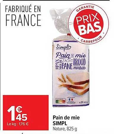 Pain de mie SIMPL Nature, 825 g