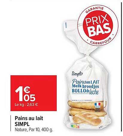 Pains au lait SIMPL Nature, Par 10, 400 g.