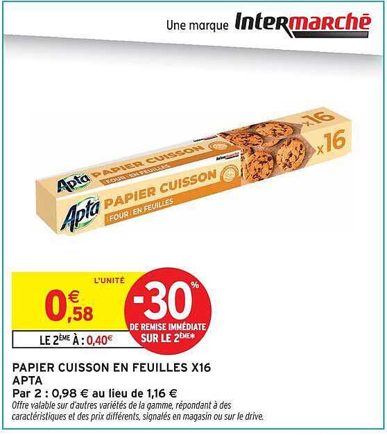 PAPIER CUISSON EN FEUILLES X16 APTA