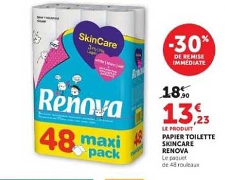 Papier toilette Skincare Renova - Le paquet de 48 rouleaux