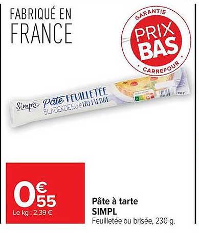 Pâte à tarte SIMPL Feuilletée ou brisée, 230 g