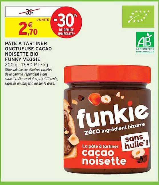 PÂTE À TARTINER ONCTUEUSE CACAO NOISETTE BIO FUNKY VEGGIE
