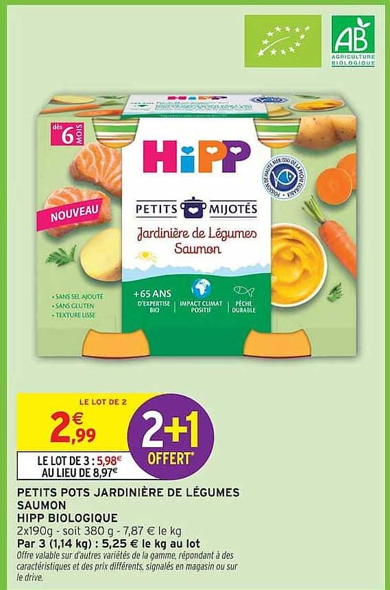 PETITS POTS JARDINIÈRE DE LÉGUMES SAUMON HIPP BIOLOGIQUE