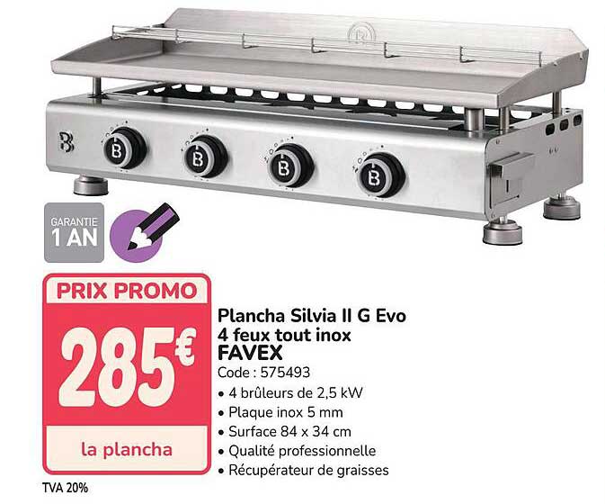 Plancha Silvia II G Evo 4 feux tout inox FAVEX