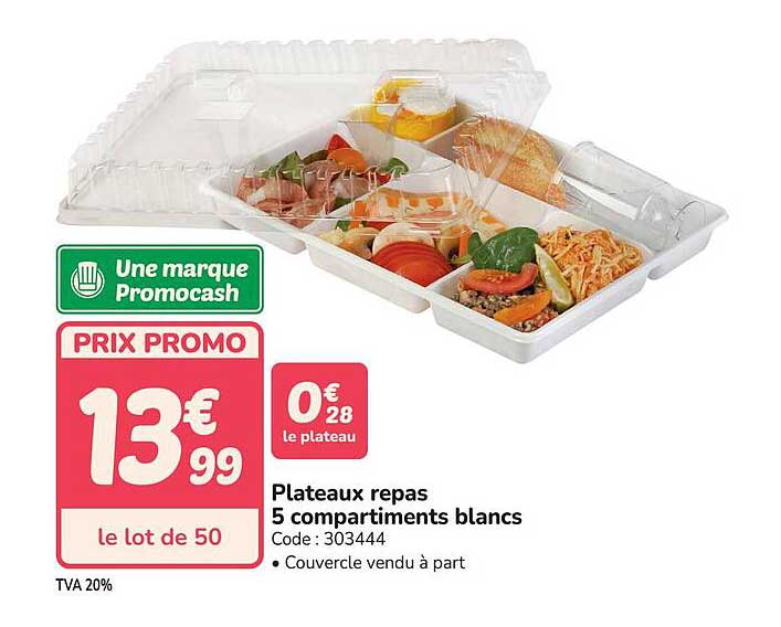 Plateaux repas 5 compartiments blancs