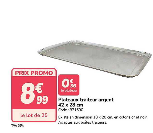 Plateaux traiteur argent 42 x 28 cm