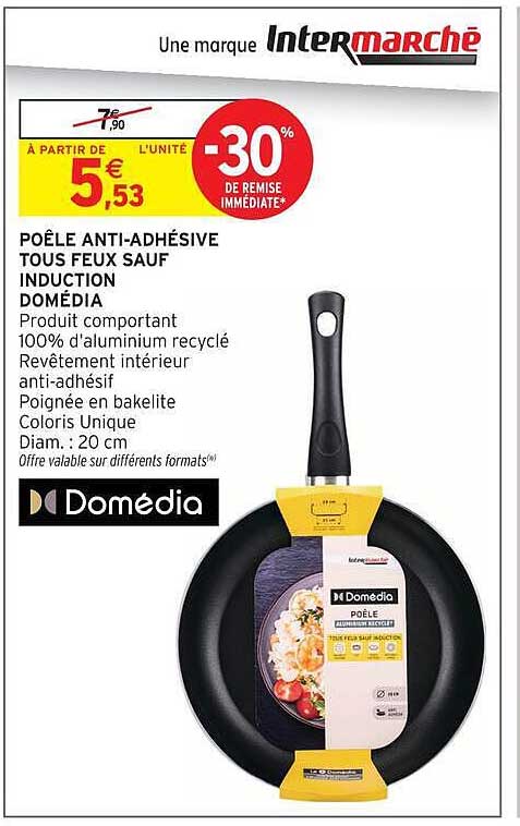 POÊLE ANTI-ADHÉSIVE TOUS FEUX SAUF INDUCTION DOMÉDIA