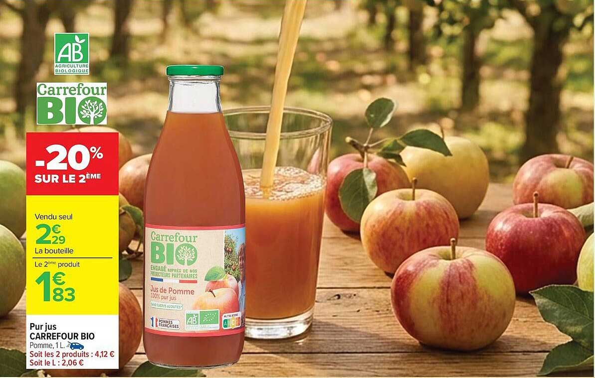 Pur jus CARREFOUR BIO Pomme, 1L