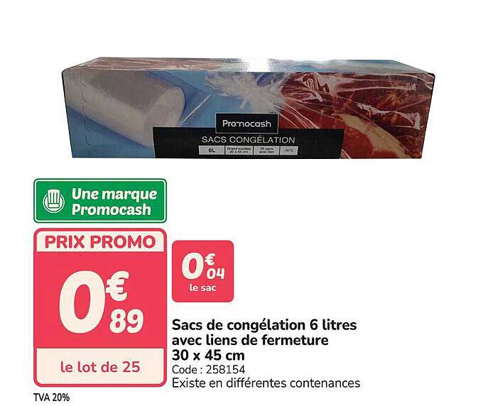 Sacs de congélation 6 litres avec liens de fermeture 30 x 45 cm