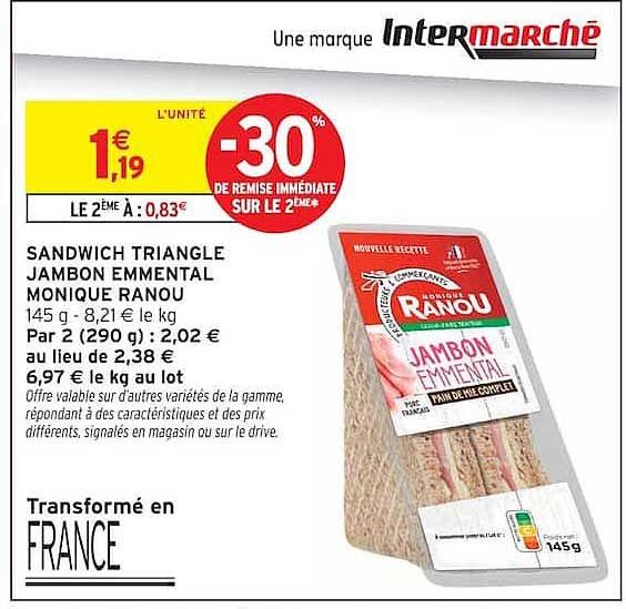 SANDWICH TRIANGLE JAMBON EMMENTAL MONIQUE RANOU