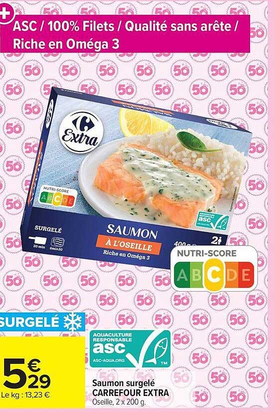 Saumon surgelé CARREFOUR EXTRA Oseille, 2 x 200 g.