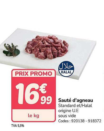 Sauté d’agneau Standard et/Halal origine UE sous vide