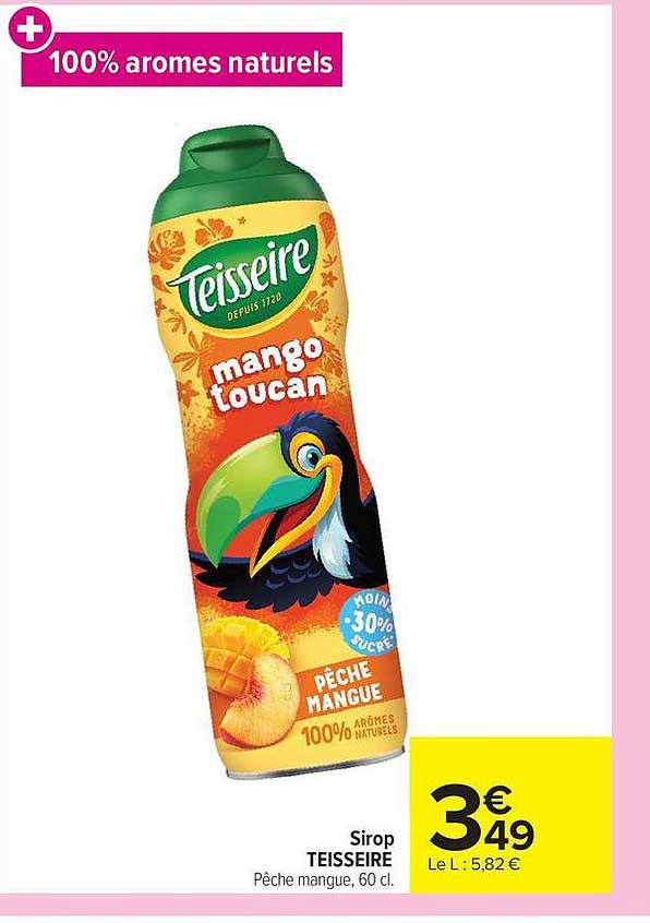 Sirop TEISSEIRE Pêche mangue, 60 cl.