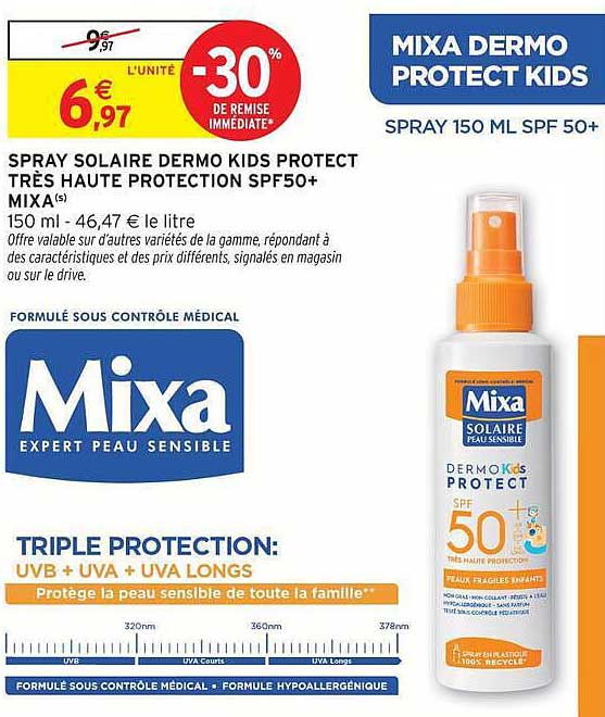 SPRAY SOLAIRE DERMO KIDS PROTECT TRÈS HAUTE PROTECTION SPF50+ MIXA(s)