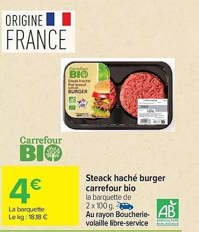 Steack haché burger carrefour bio