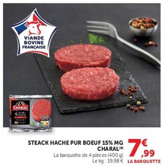 STEACK HACHE PUR BOEUF 15% MG CHARAL