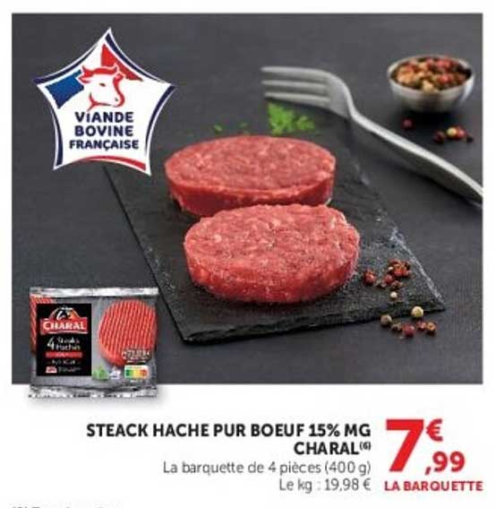 STEACK HACHE PUR BOEUF 15% MG CHARAL